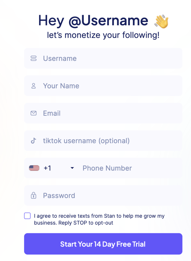 Sign Up Stan Store