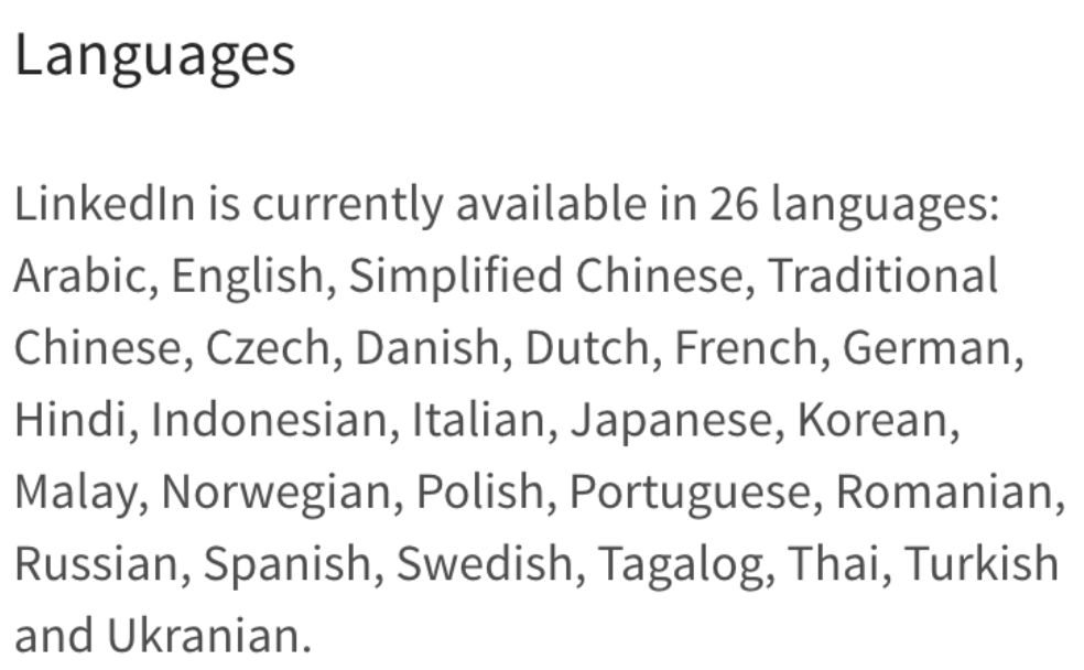 LinkedIN Languages